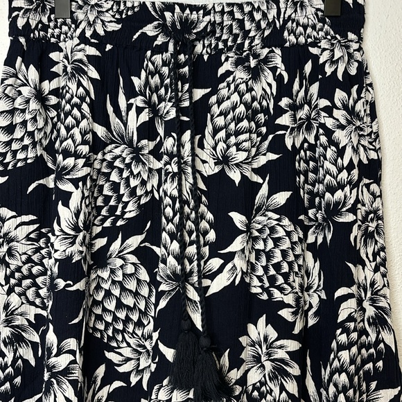 J. Crew Factory Small Blue White Pineapple Smocked Trim Pull On Maxi Skirt AO087 - Picture 2 of 7